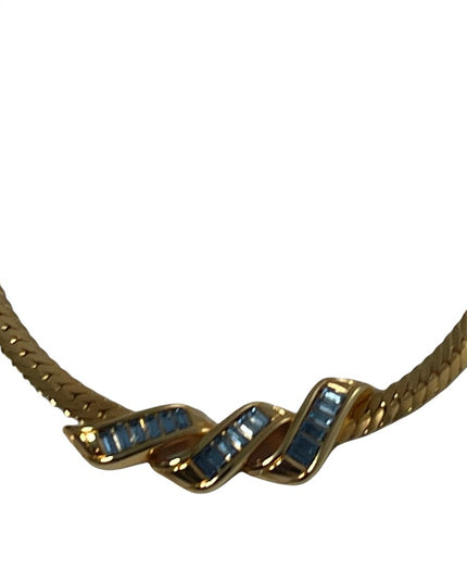 Vintage 1980s Swarovski authentic (SAL) blue Crystal gold choker necklace