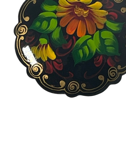 Vintage signed handpainted Russian flower brooch