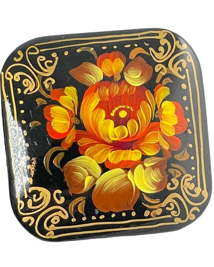 Vintage Handpainted flower Russian Tourist brooch