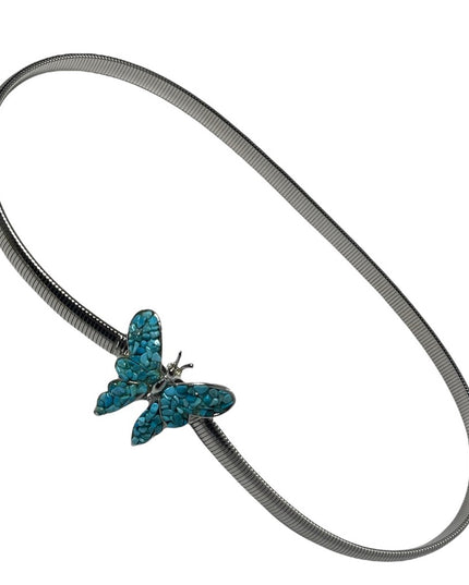 Vintage turquois butterfly buckle metal snake belt 26-28”
