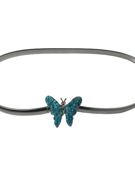 Vintage turquois butterfly buckle metal snake belt 26-28”