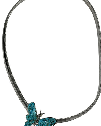 Vintage turquois butterfly buckle metal snake belt 26-28”