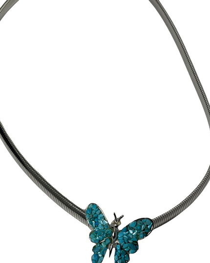 Vintage turquois butterfly buckle metal snake belt 26-28”