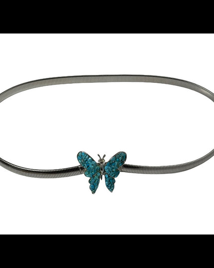 Vintage turquois butterfly buckle metal snake belt 26-28”