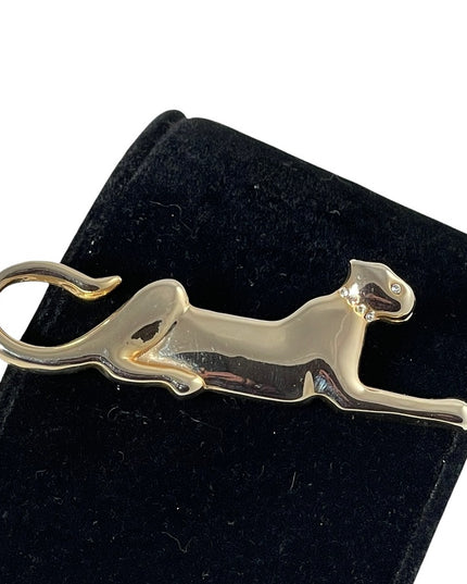 Gold cougar with crystal accent brooch