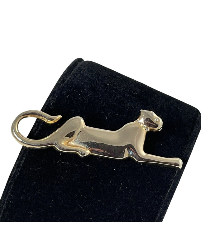 Gold cougar with crystal accent brooch