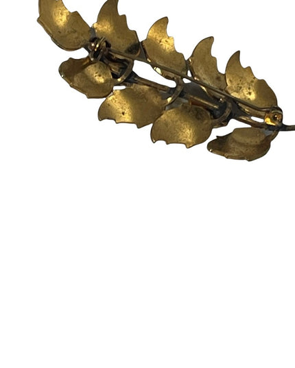 Vintage Damascene Gold plate pearl enameled flower brooch