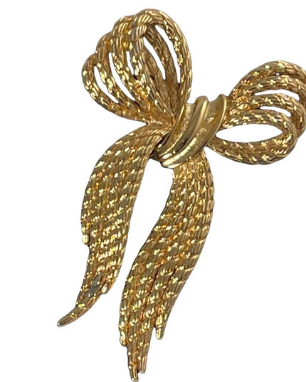 Vintage MONET gold bow ribbon brooch 1980s