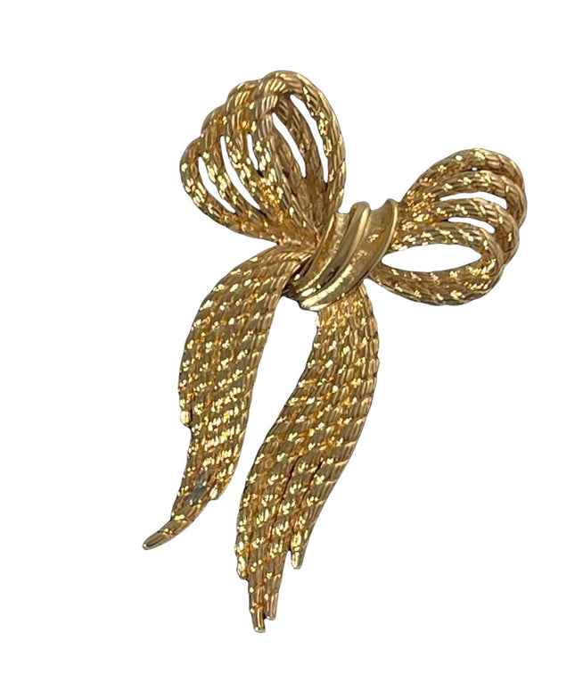 Vintage MONET gold bow ribbon brooch 1980s