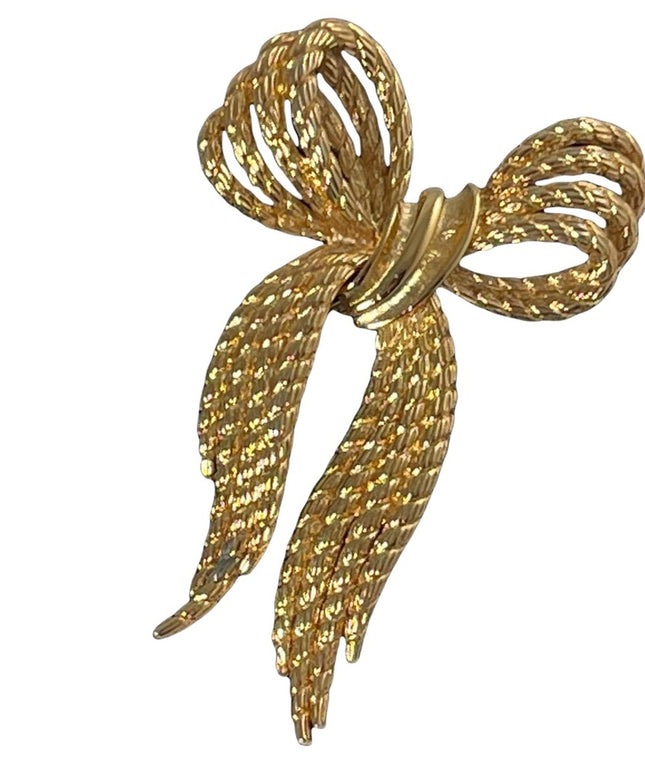 Vintage MONET gold bow ribbon brooch 1980s
