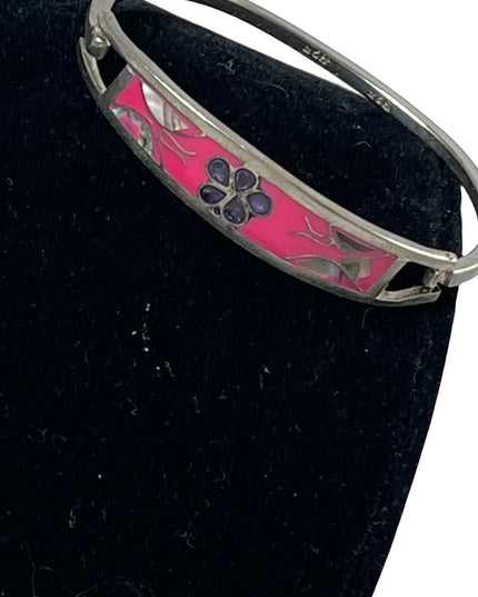 sterling silver 925 vintage flower abalone bangle 2.5” bracelet