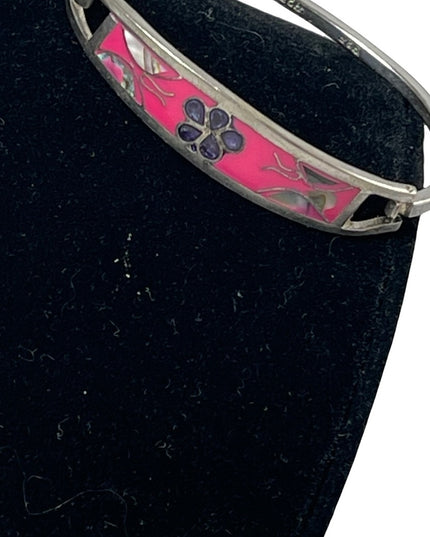 sterling silver 925 vintage flower abalone bangle 2.5” bracelet
