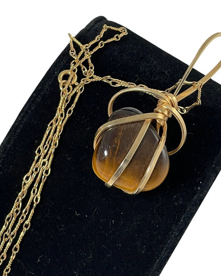 Artisan Handmade wirewrap GF 12k Gold filled Tiger eye pendant necklace