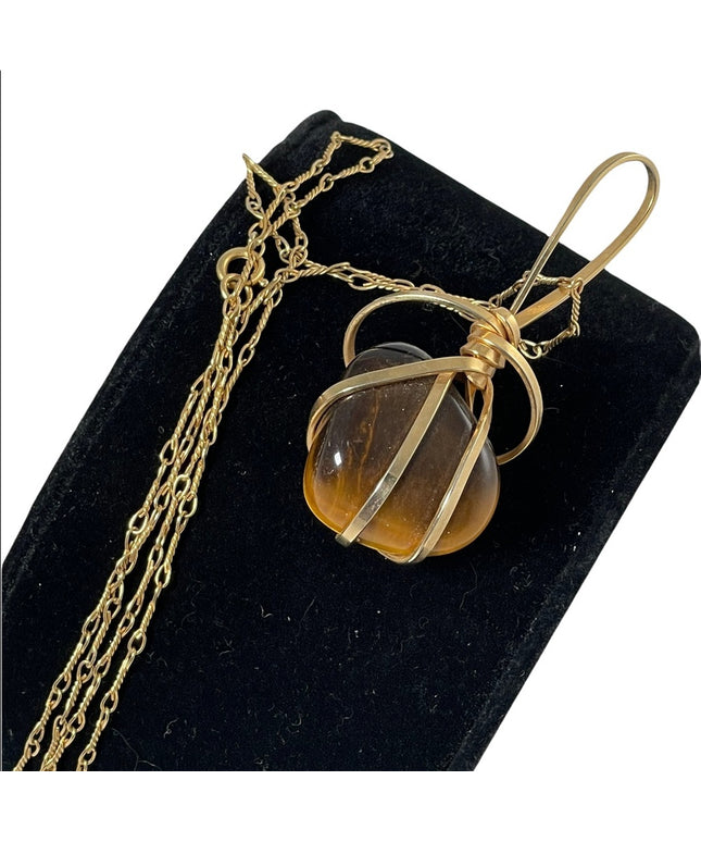 Artisan Handmade wirewrap GF 12k Gold filled Tiger eye pendant necklace