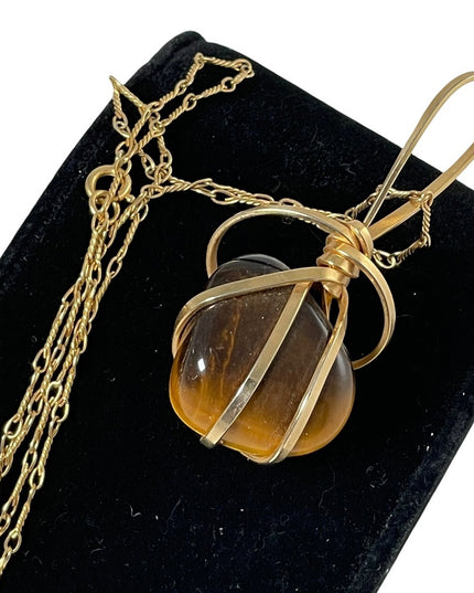 Artisan Handmade wirewrap GF 12k Gold filled Tiger eye pendant necklace