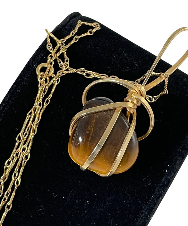 Artisan Handmade wirewrap GF 12k Gold filled Tiger eye pendant necklace