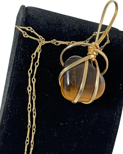 Artisan Handmade wirewrap GF 12k Gold filled Tiger eye pendant necklace