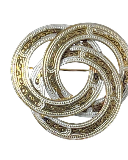 Vintage Damascene Spain gold plate infinity brooch