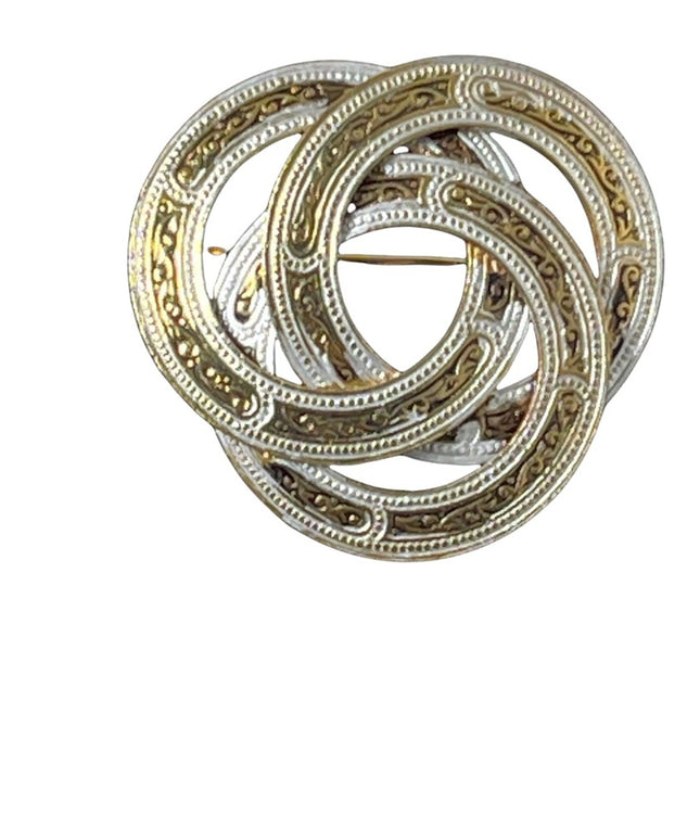 Vintage Damascene Spain gold plate infinity brooch
