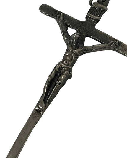 Antique handmade LARGE silver crucifix Catholic pendant necklace