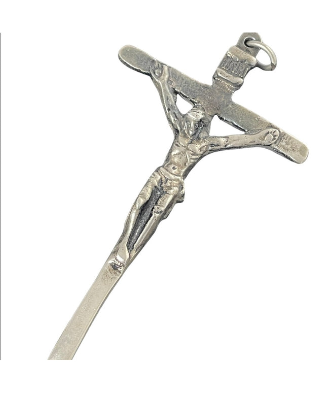 Antique handmade LARGE silver crucifix Catholic pendant necklace