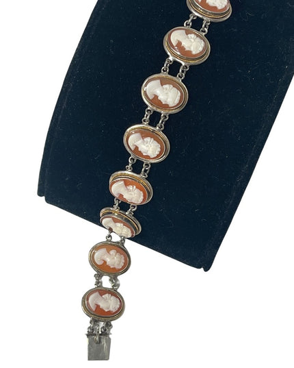 Vintage 800 Silver 7.5” Cameo link Bracelet