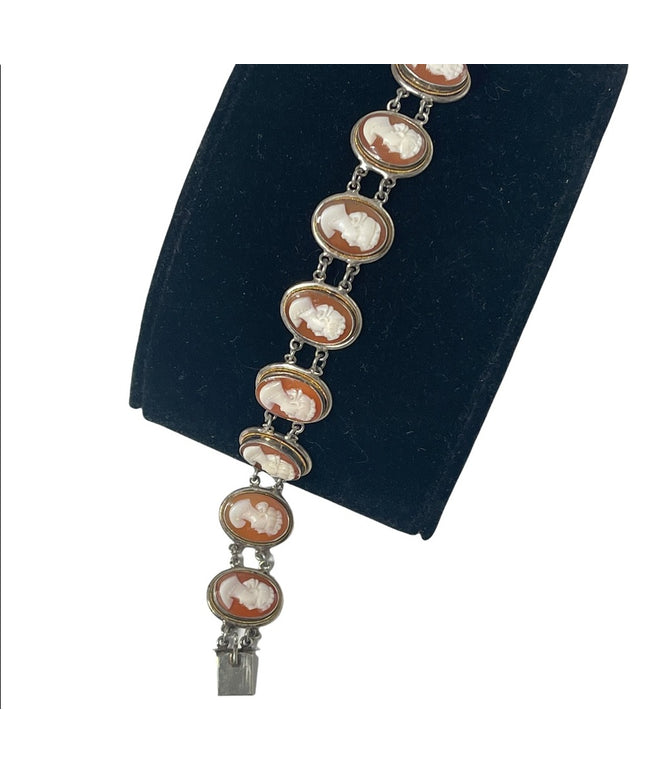Vintage 800 Silver 7.5” Cameo link Bracelet