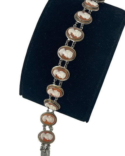 Vintage 800 Silver 7.5” Cameo link Bracelet