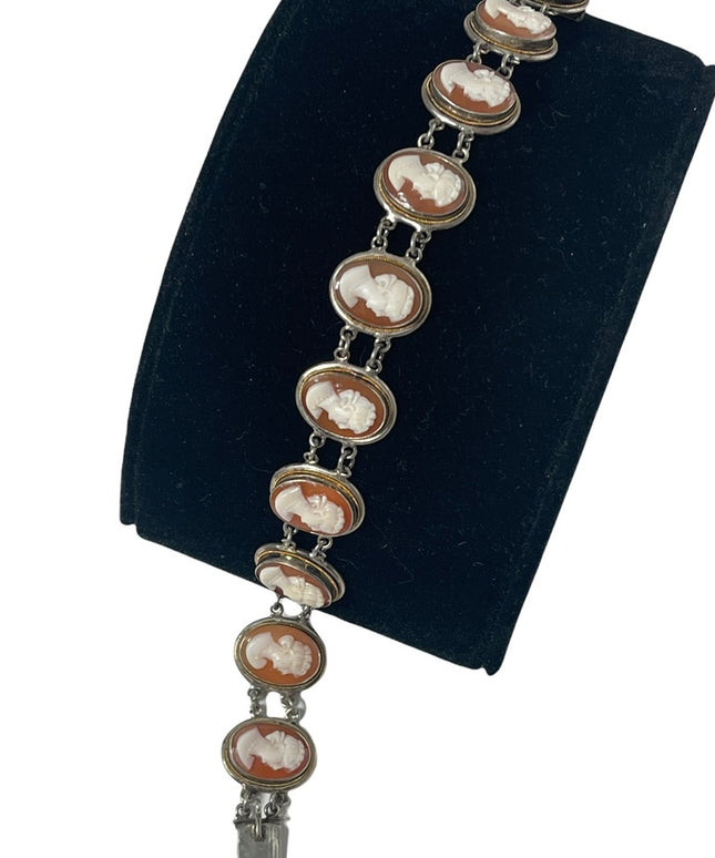 Vintage 800 Silver 7.5” Cameo link Bracelet