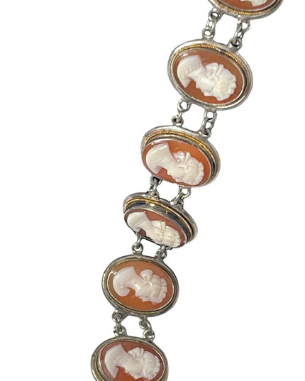 Vintage 800 Silver 7.5” Cameo link Bracelet