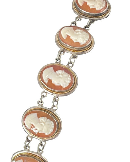 Vintage 800 Silver 7.5” Cameo link Bracelet