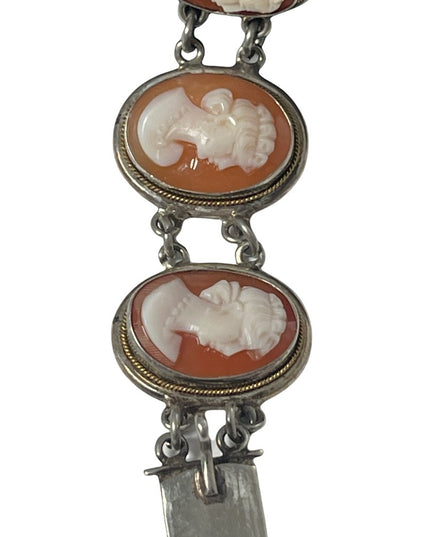 Vintage 800 Silver 7.5” Cameo link Bracelet