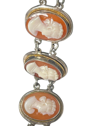 Vintage 800 Silver 7.5” Cameo link Bracelet