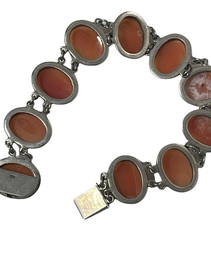 Vintage 800 Silver 7.5” Cameo link Bracelet