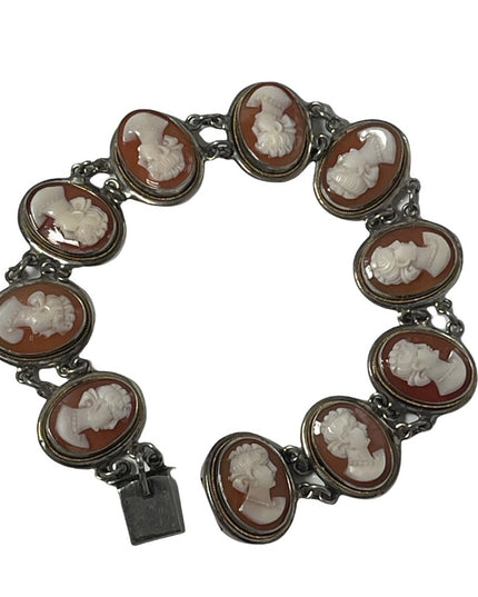Vintage 800 Silver 7.5” Cameo link Bracelet