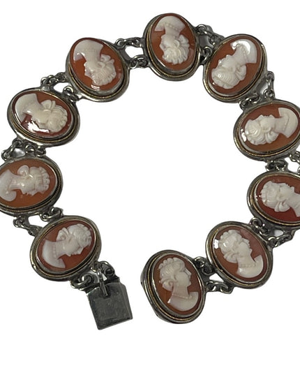 Vintage 800 Silver 7.5” Cameo link Bracelet