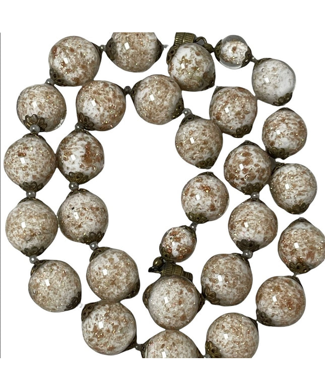 Venetian MURANO Glass LG Bead Necklace Vintage copper spun Italian