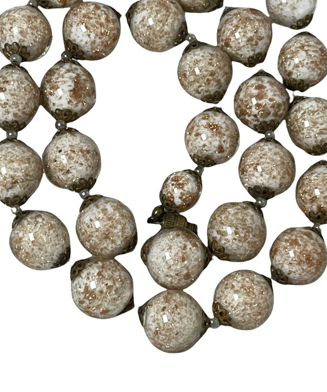 Venetian MURANO Glass LG Bead Necklace Vintage copper spun Italian