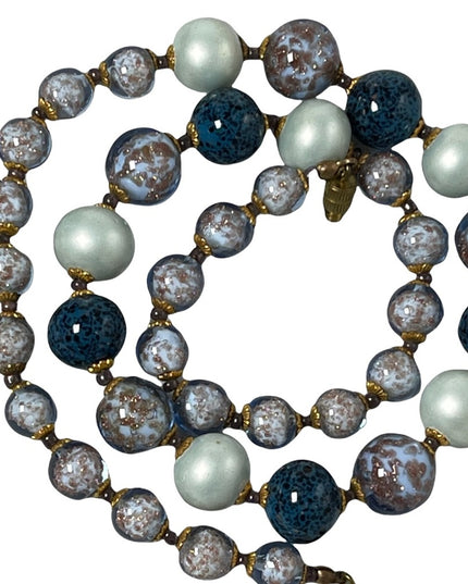 Vintage Italian Venetian Murano glass bead necklace Italy copper spun blue hues