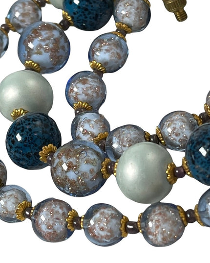 Vintage Italian Venetian Murano glass bead necklace Italy copper spun blue hues