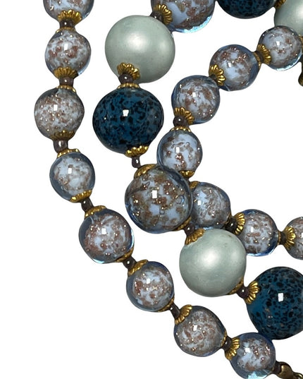 Vintage Italian Venetian Murano glass bead necklace Italy copper spun blue hues