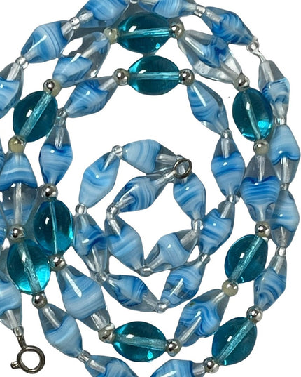 Vintage Italian Murano glass bead necklace blue sky blue