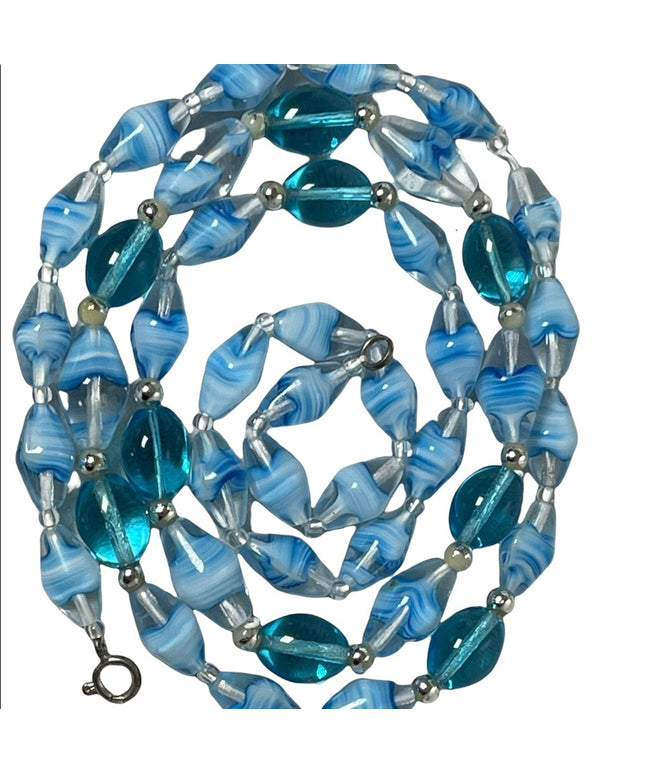 Vintage Italian Murano glass bead necklace blue sky blue