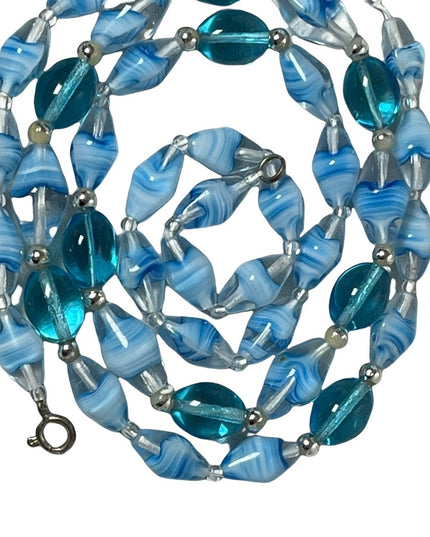 Vintage Italian Murano glass bead necklace blue sky blue