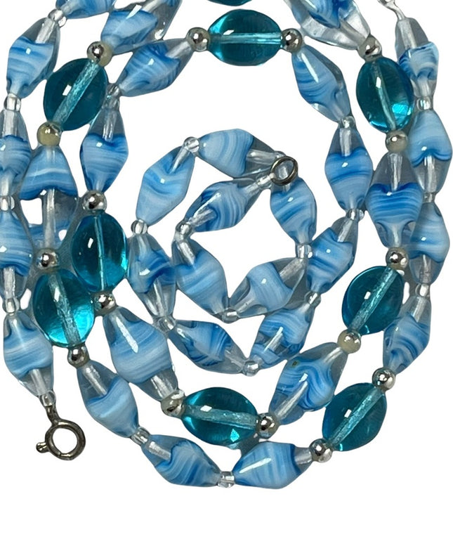 Vintage Italian Murano glass bead necklace blue sky blue