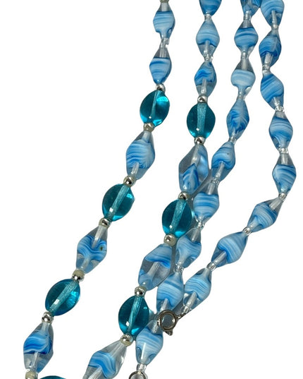 Vintage Italian Murano glass bead necklace blue sky blue