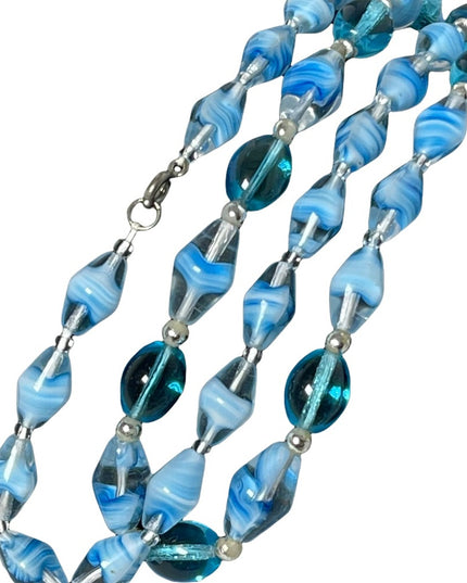 Vintage Italian Murano glass bead necklace blue sky blue