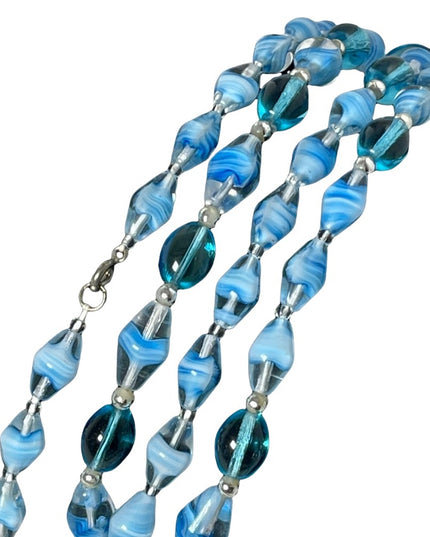 Vintage Italian Murano glass bead necklace blue sky blue