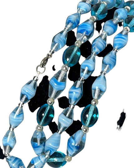 Vintage Italian Murano glass bead necklace blue sky blue