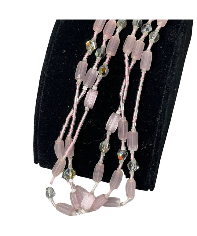 Vintage pink Crystal CZECH glass 3 strand necklace 1950s
